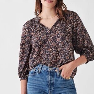 Faherty Portia Floral Print Top Women’s size Large Artisan Block Print